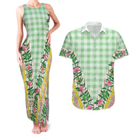 Hawaii Pikake Lokelani Plumeria Lei Couples Matching Tank Maxi Dress and Hawaiian Shirt Green Palaka Motifs LT05 Green - Polynesian Pride