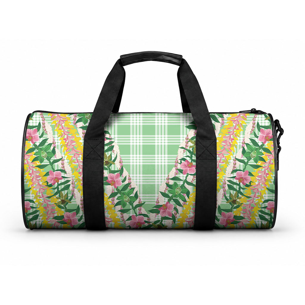 Hawaii Pikake Lokelani Plumeria Lei Duffle Bag Green Palaka Motifs LT05 One size Green - Polynesian Pride