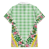 Hawaii Pikake Lokelani Plumeria Lei Family Matching Long Sleeve Bodycon Dress and Hawaiian Shirt Green Palaka Motifs LT05 - Polynesian Pride