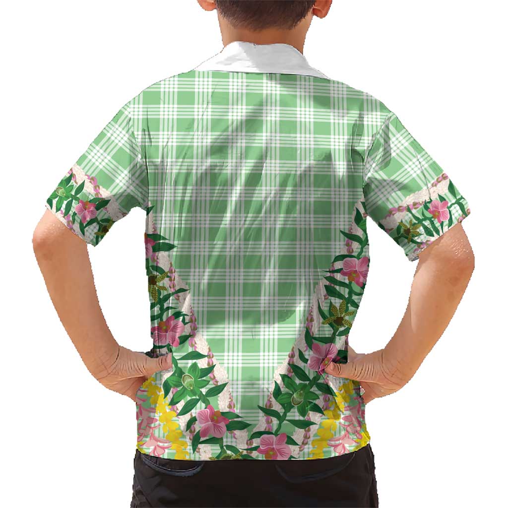 Hawaii Pikake Lokelani Plumeria Lei Family Matching Mermaid Dress and Hawaiian Shirt Green Palaka Motifs LT05 - Polynesian Pride