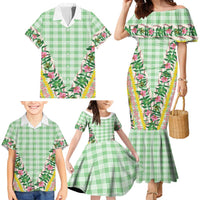 Hawaii Pikake Lokelani Plumeria Lei Family Matching Mermaid Dress and Hawaiian Shirt Green Palaka Motifs LT05 - Polynesian Pride