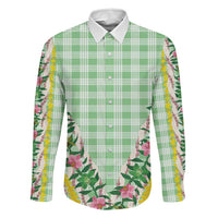 Hawaii Pikake Lokelani Plumeria Lei Family Matching Off Shoulder Maxi Dress and Hawaiian Shirt Green Palaka Motifs LT05 Dad's Shirt - Long Sleeve Green - Polynesian Pride