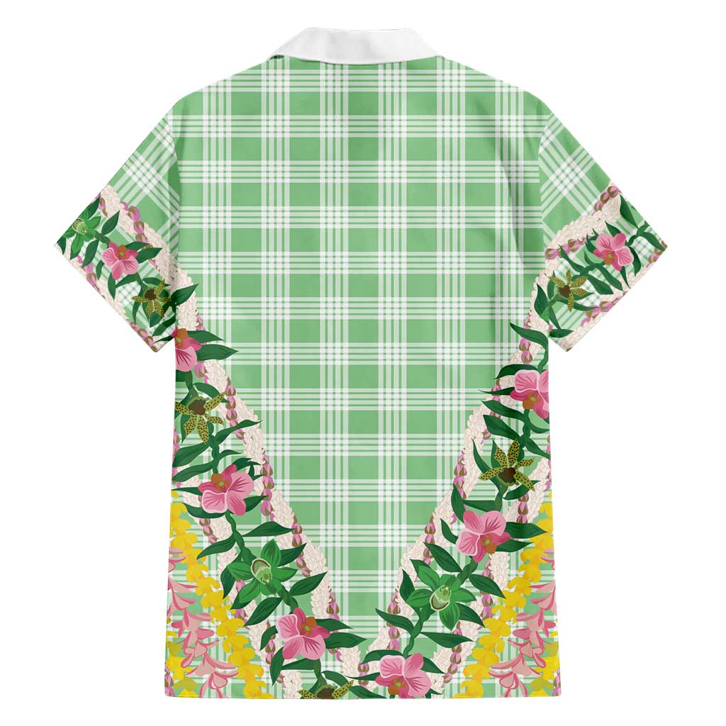 Hawaii Pikake Lokelani Plumeria Lei Family Matching Off Shoulder Short Dress and Hawaiian Shirt Green Palaka Motifs LT05 - Polynesian Pride