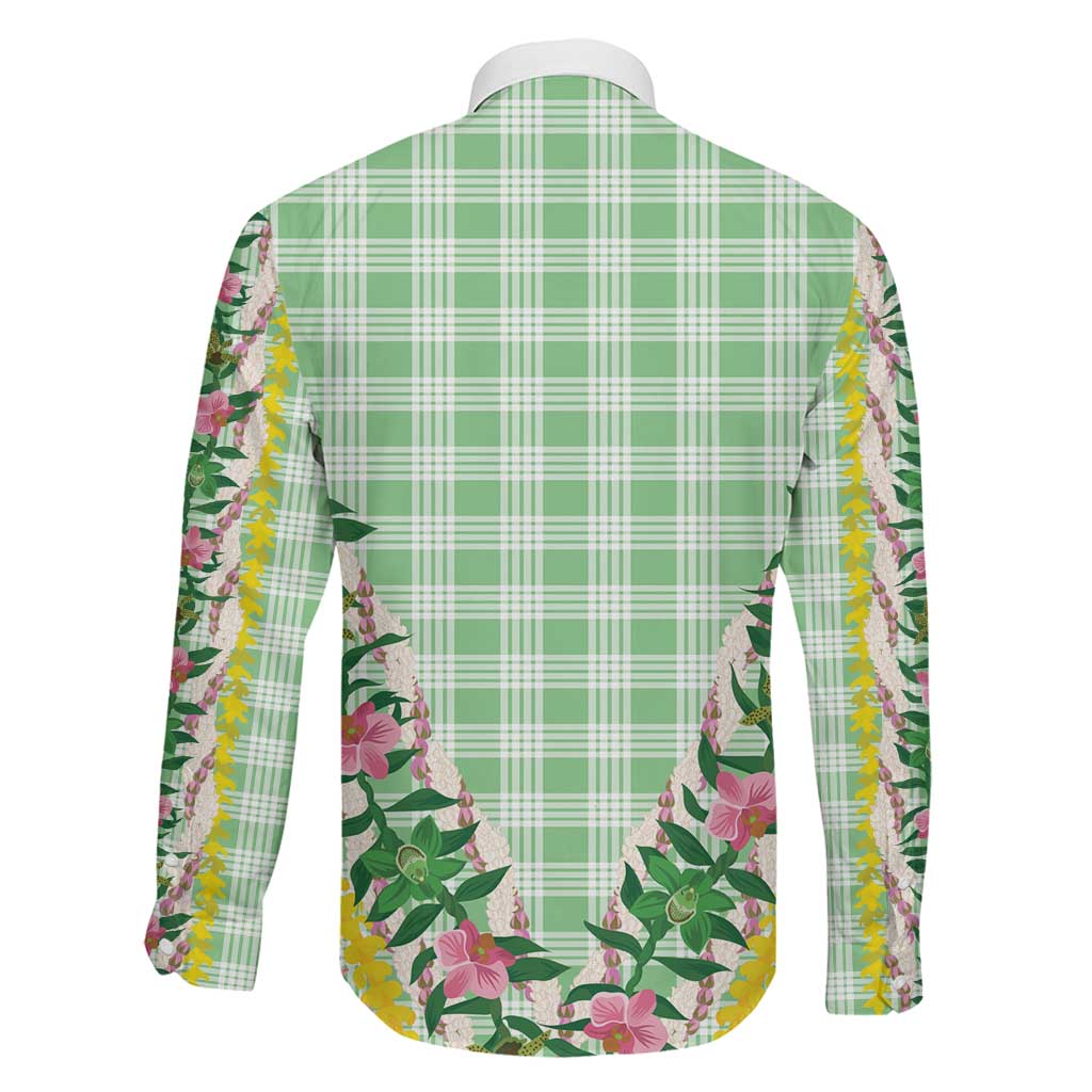 Hawaii Pikake Lokelani Plumeria Lei Family Matching Off Shoulder Short Dress and Hawaiian Shirt Green Palaka Motifs LT05 - Polynesian Pride