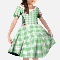 Hawaii Pikake Lokelani Plumeria Lei Family Matching Puletasi and Hawaiian Shirt Green Palaka Motifs LT05 Daughter's Dress Green - Polynesian Pride