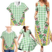 Hawaii Pikake Lokelani Plumeria Lei Family Matching Summer Maxi Dress and Hawaiian Shirt Green Palaka Motifs LT05 - Polynesian Pride