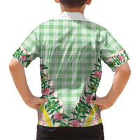 Hawaii Pikake Lokelani Plumeria Lei Family Matching Tank Maxi Dress and Hawaiian Shirt Green Palaka Motifs LT05 - Polynesian Pride