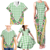 Hawaii Pikake Lokelani Plumeria Lei Family Matching Tank Maxi Dress and Hawaiian Shirt Green Palaka Motifs LT05 - Polynesian Pride
