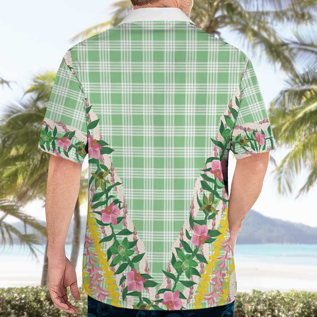 Hawaii Pikake Lokelani Plumeria Lei Hawaiian Shirt Green Palaka Motifs