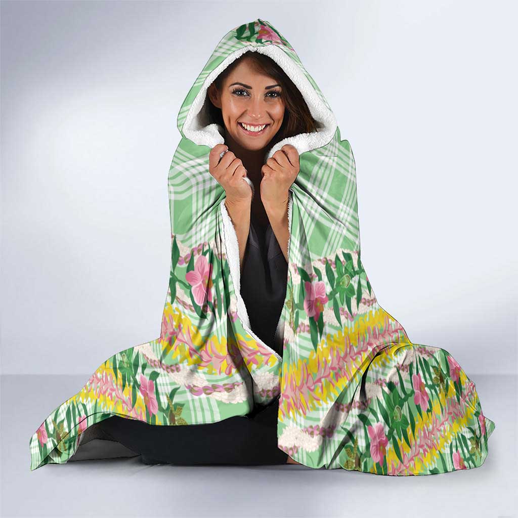 Hawaii Pikake Lokelani Plumeria Lei Hooded Blanket Green Palaka Motifs