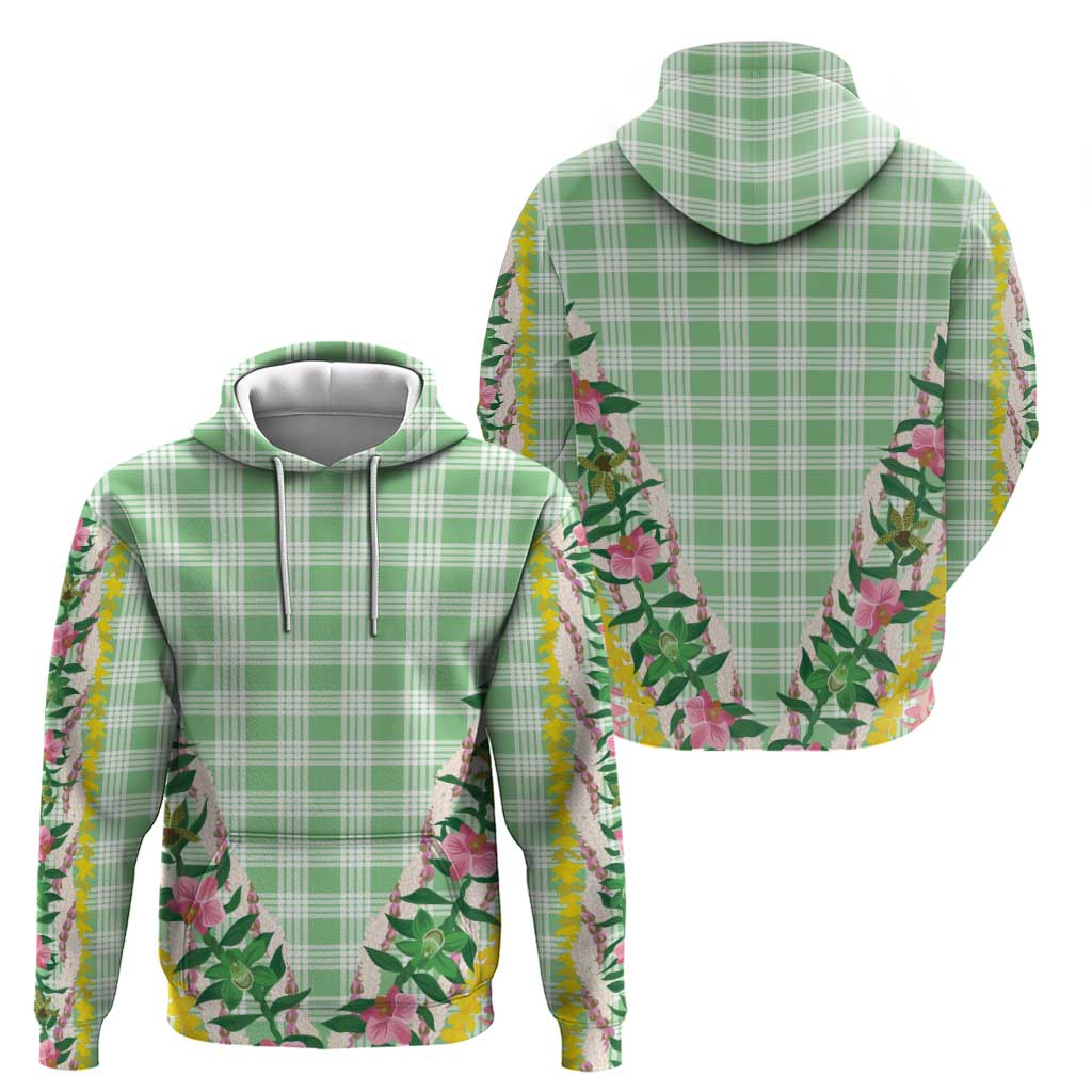 Hawaii Pikake Lokelani Plumeria Lei Hoodie Green Palaka Motifs