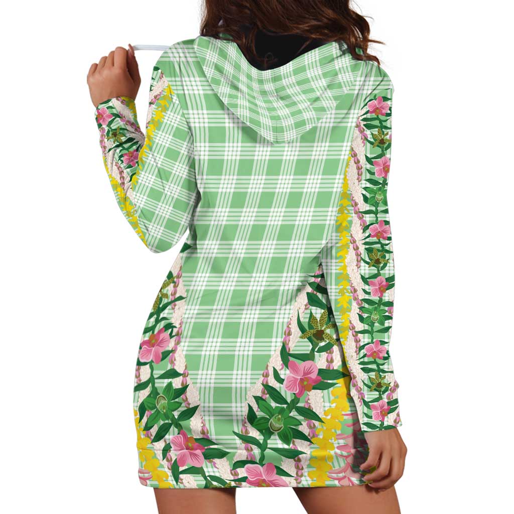 Hawaii Pikake Lokelani Plumeria Lei Hoodie Dress Green Palaka Motifs LT05 - Polynesian Pride