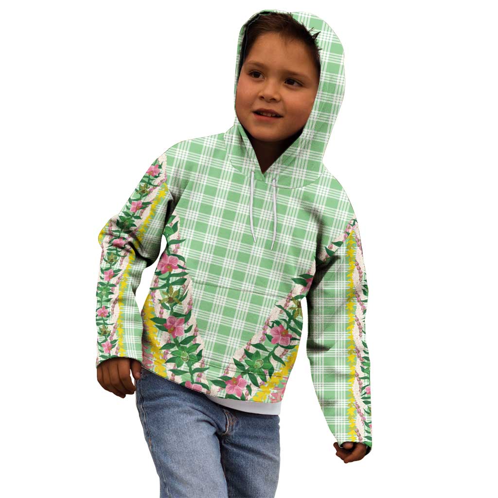 Hawaii Pikake Lokelani Plumeria Lei Kid Hoodie Green Palaka Motifs