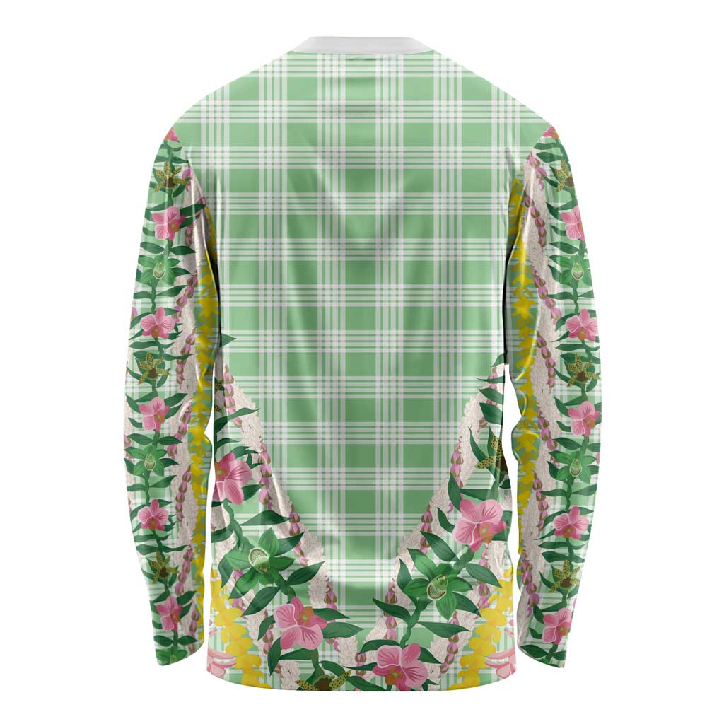 Hawaii Pikake Lokelani Plumeria Lei Long Sleeve Shirt Green Palaka Motifs