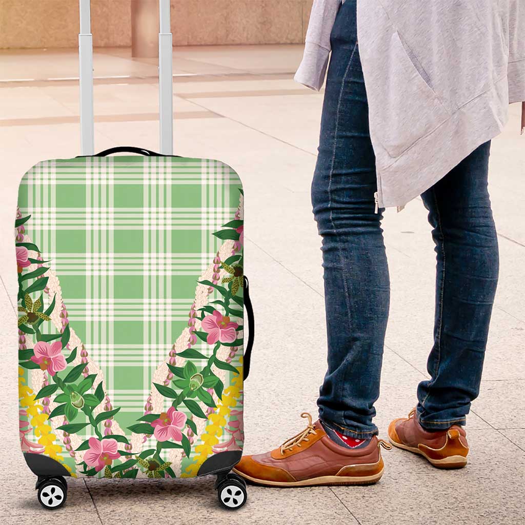 Hawaii Pikake Lokelani Plumeria Lei Luggage Cover Green Palaka Motifs