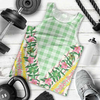 Hawaii Pikake Lokelani Plumeria Lei Men Tank Top Green Palaka Motifs