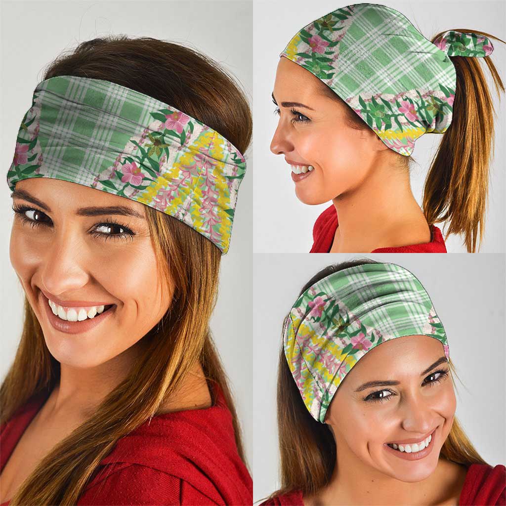 Hawaii Pikake Lokelani Plumeria Lei Neck Gaiter Green Palaka Motifs