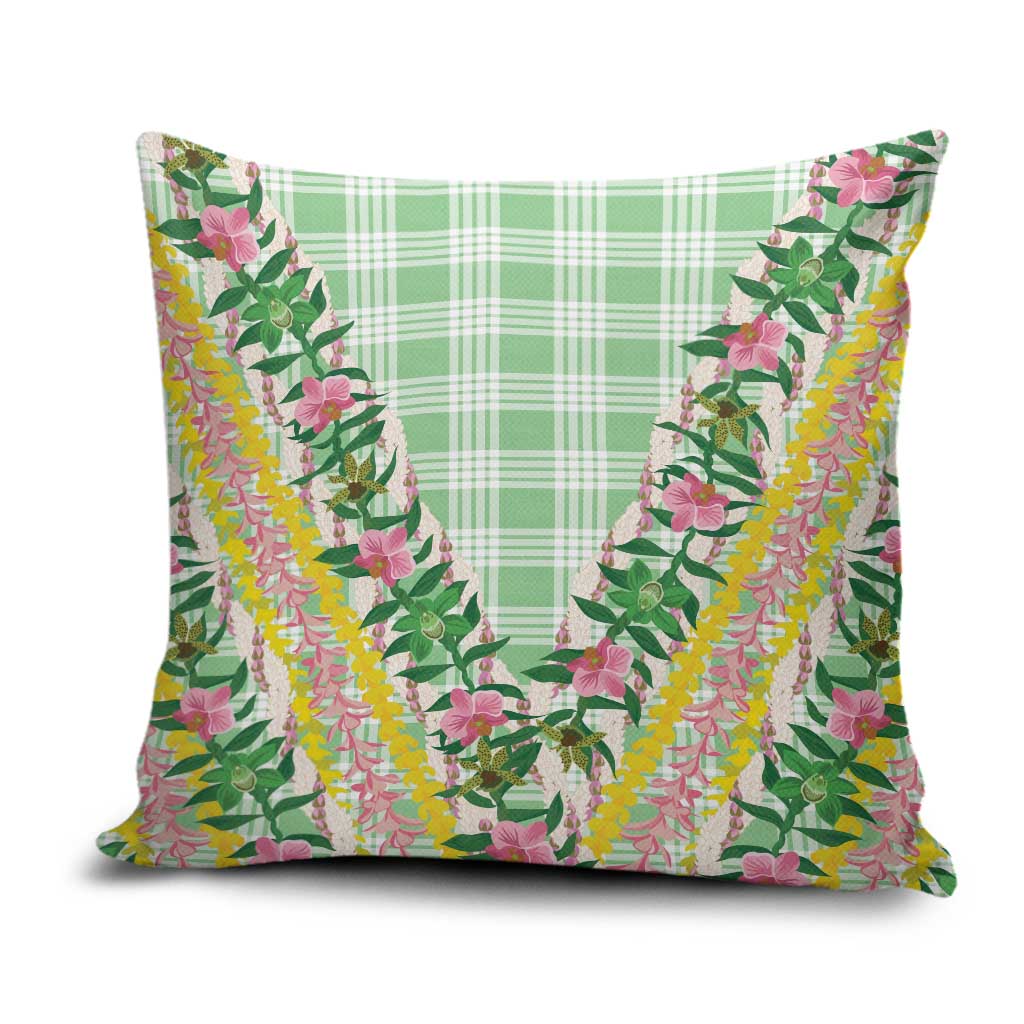 Hawaii Pikake Lokelani Plumeria Lei Pillow Cover Green Palaka Motifs
