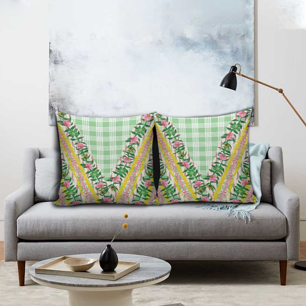 Hawaii Pikake Lokelani Plumeria Lei Pillow Cover Green Palaka Motifs