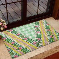 Hawaii Pikake Lokelani Plumeria Lei Rubber Doormat Green Palaka Motifs