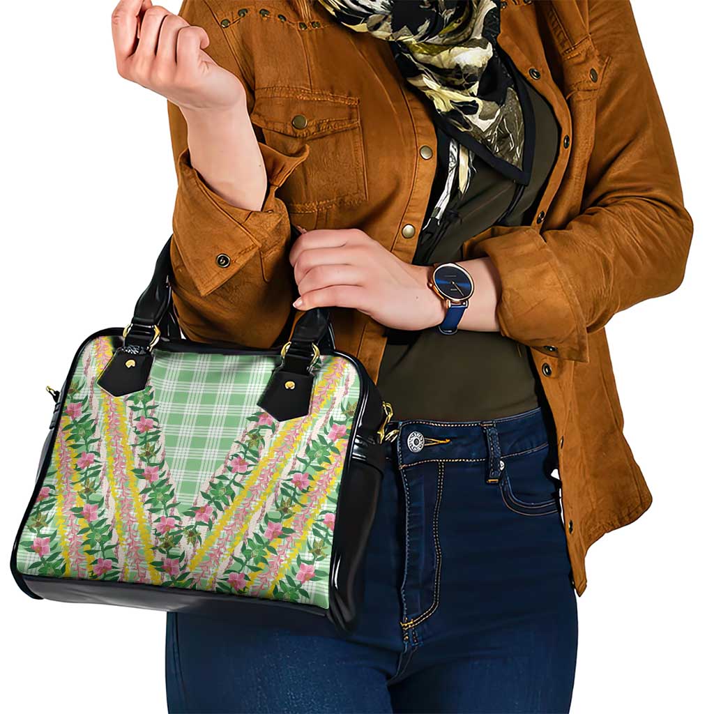 Hawaii Pikake Lokelani Plumeria Lei Shoulder Handbag Green Palaka Motifs