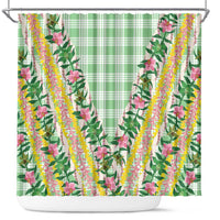 Hawaii Pikake Lokelani Plumeria Lei Shower Curtain Green Palaka Motifs