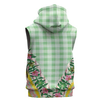 Hawaii Pikake Lokelani Plumeria Lei Sleeveless Hoodie Green Palaka Motifs