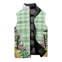 Hawaii Pikake Lokelani Plumeria Lei Sleeveless Puffer Jacket Green Palaka Motifs