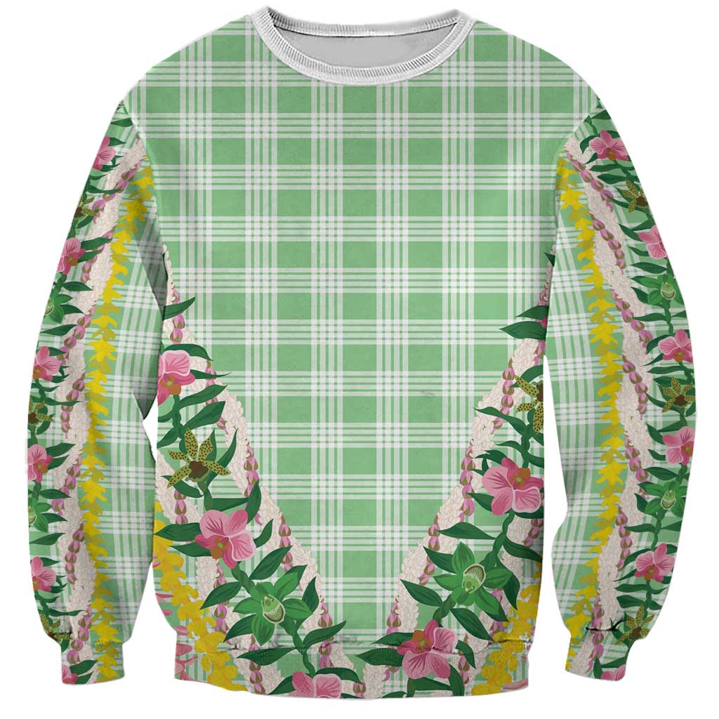 Hawaii Pikake Lokelani Plumeria Lei Sweatshirt Green Palaka Motifs
