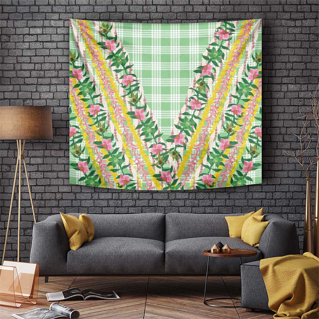 Hawaii Pikake Lokelani Plumeria Lei Tapestry Green Palaka Motifs