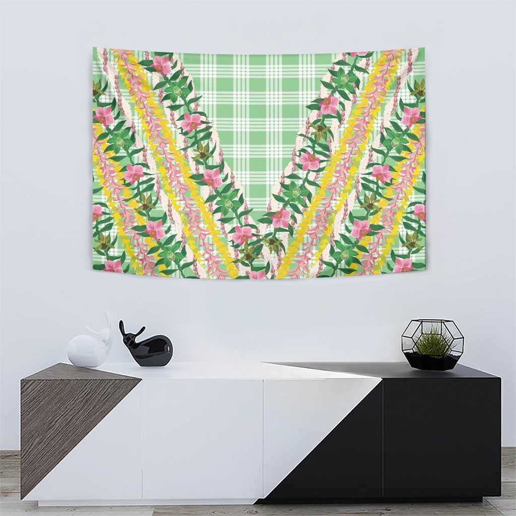 Hawaii Pikake Lokelani Plumeria Lei Tapestry Green Palaka Motifs