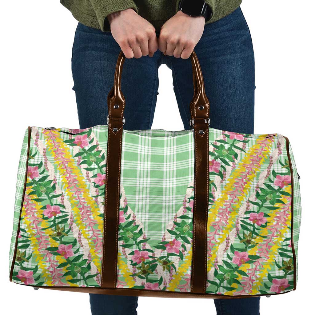 Hawaii Pikake Lokelani Plumeria Lei Travel Bag Green Palaka Motifs
