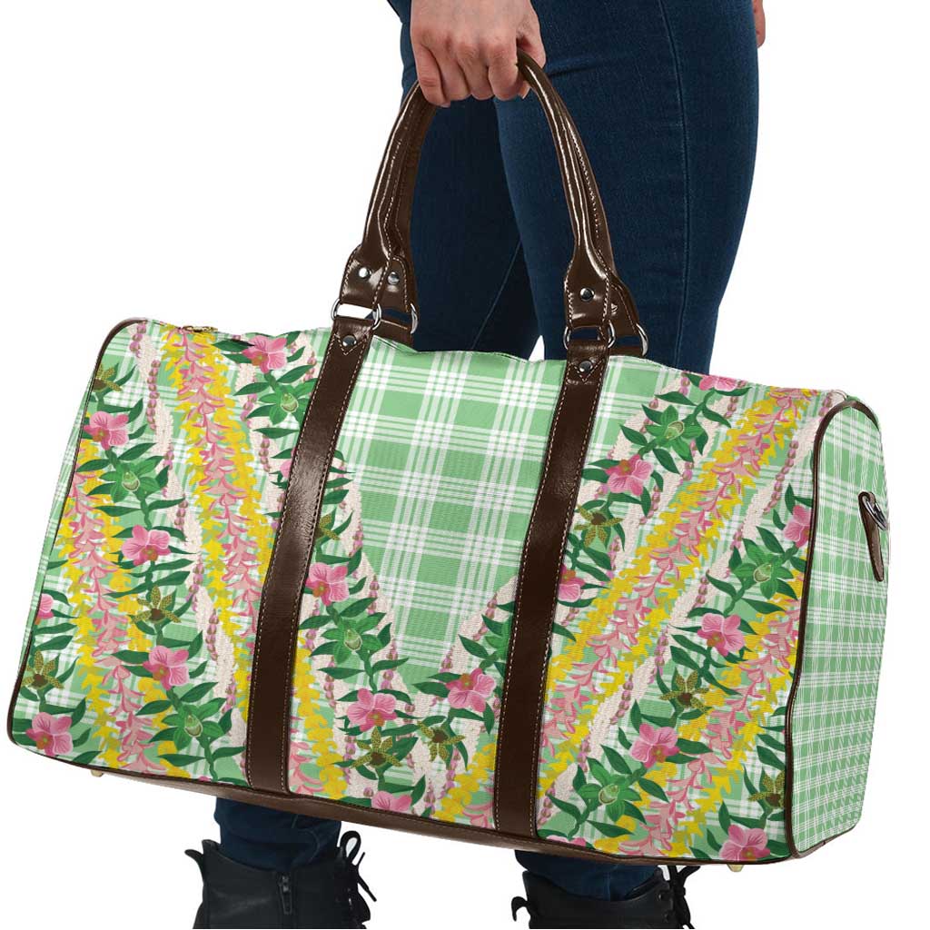 Hawaii Pikake Lokelani Plumeria Lei Travel Bag Green Palaka Motifs