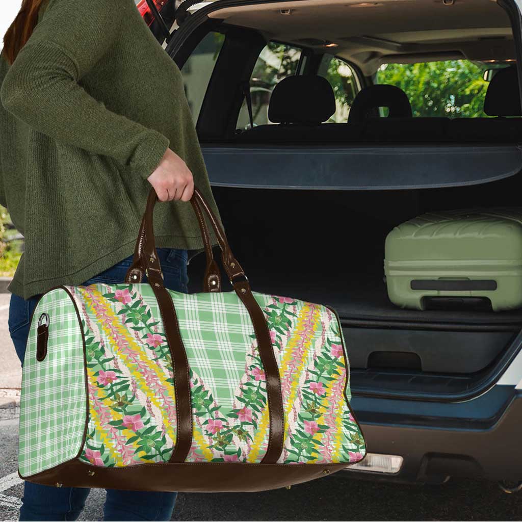 Hawaii Pikake Lokelani Plumeria Lei Travel Bag Green Palaka Motifs