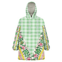 Hawaii Pikake Lokelani Plumeria Lei Wearable Blanket Hoodie Green Palaka Motifs