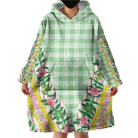 Hawaii Pikake Lokelani Plumeria Lei Wearable Blanket Hoodie Green Palaka Motifs