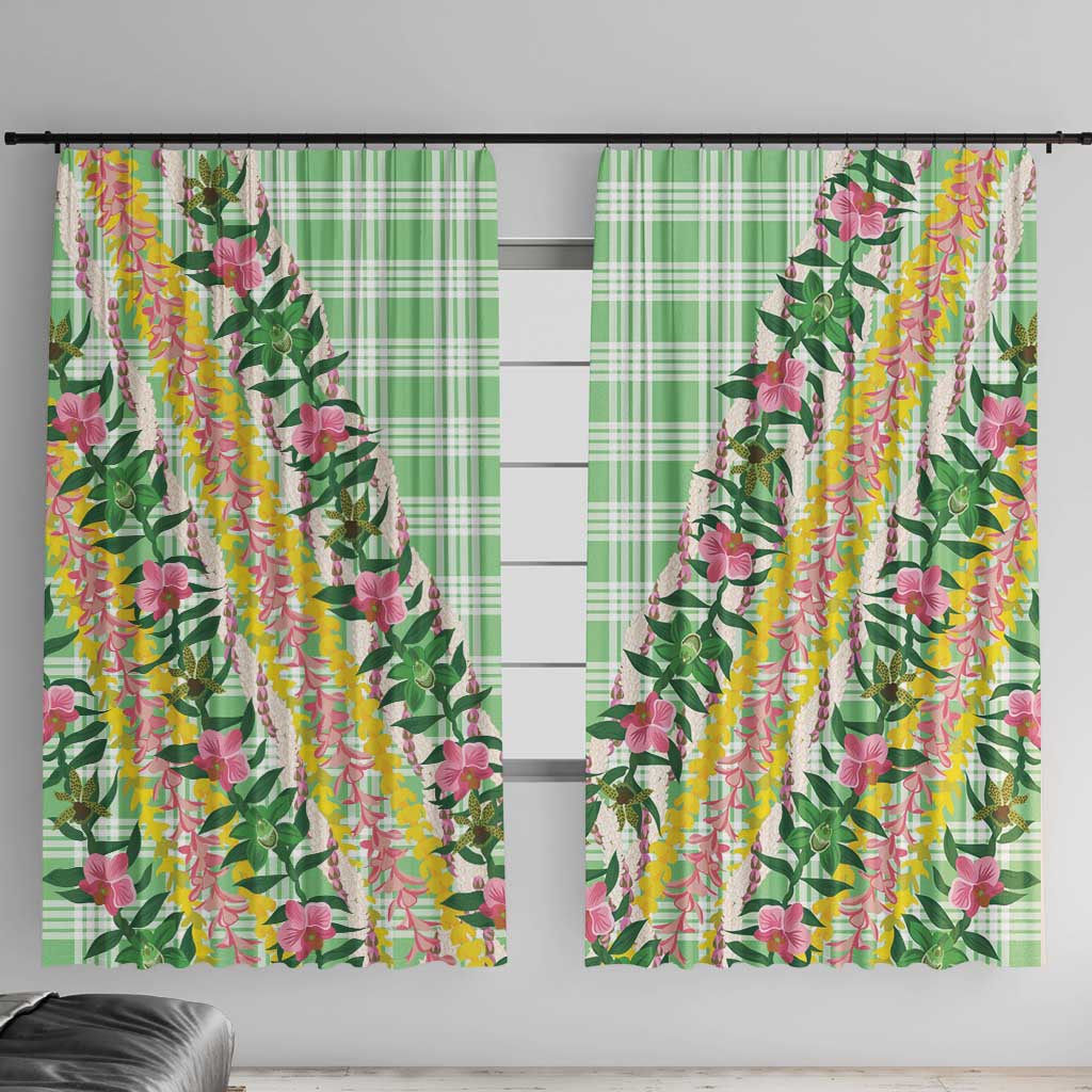 Hawaii Pikake Lokelani Plumeria Lei Window Curtain Green Palaka Motifs
