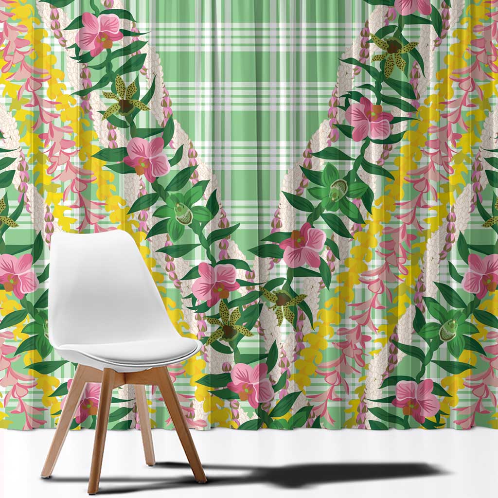Hawaii Pikake Lokelani Plumeria Lei Window Curtain Green Palaka Motifs