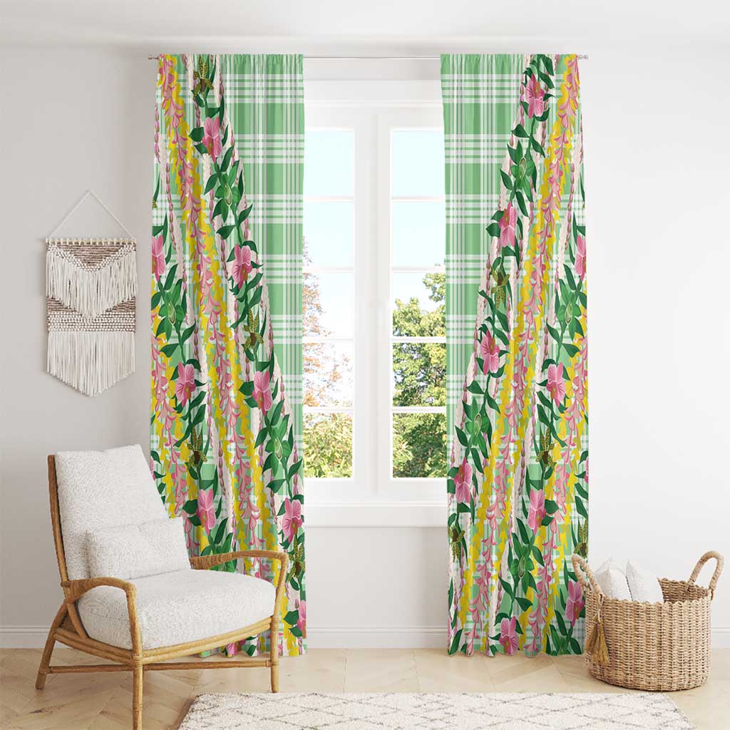 Hawaii Pikake Lokelani Plumeria Lei Window Curtain Green Palaka Motifs