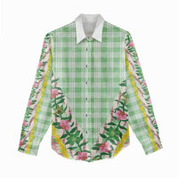 Hawaii Pikake Lokelani Plumeria Lei Women Casual Shirt Green Palaka Motifs LT05 - Polynesian Pride