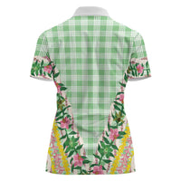 Hawaii Pikake Lokelani Plumeria Lei Women Polo Shirt Green Palaka Motifs LT05 - Polynesian Pride