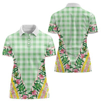 Hawaii Pikake Lokelani Plumeria Lei Women Polo Shirt Green Palaka Motifs LT05 - Polynesian Pride
