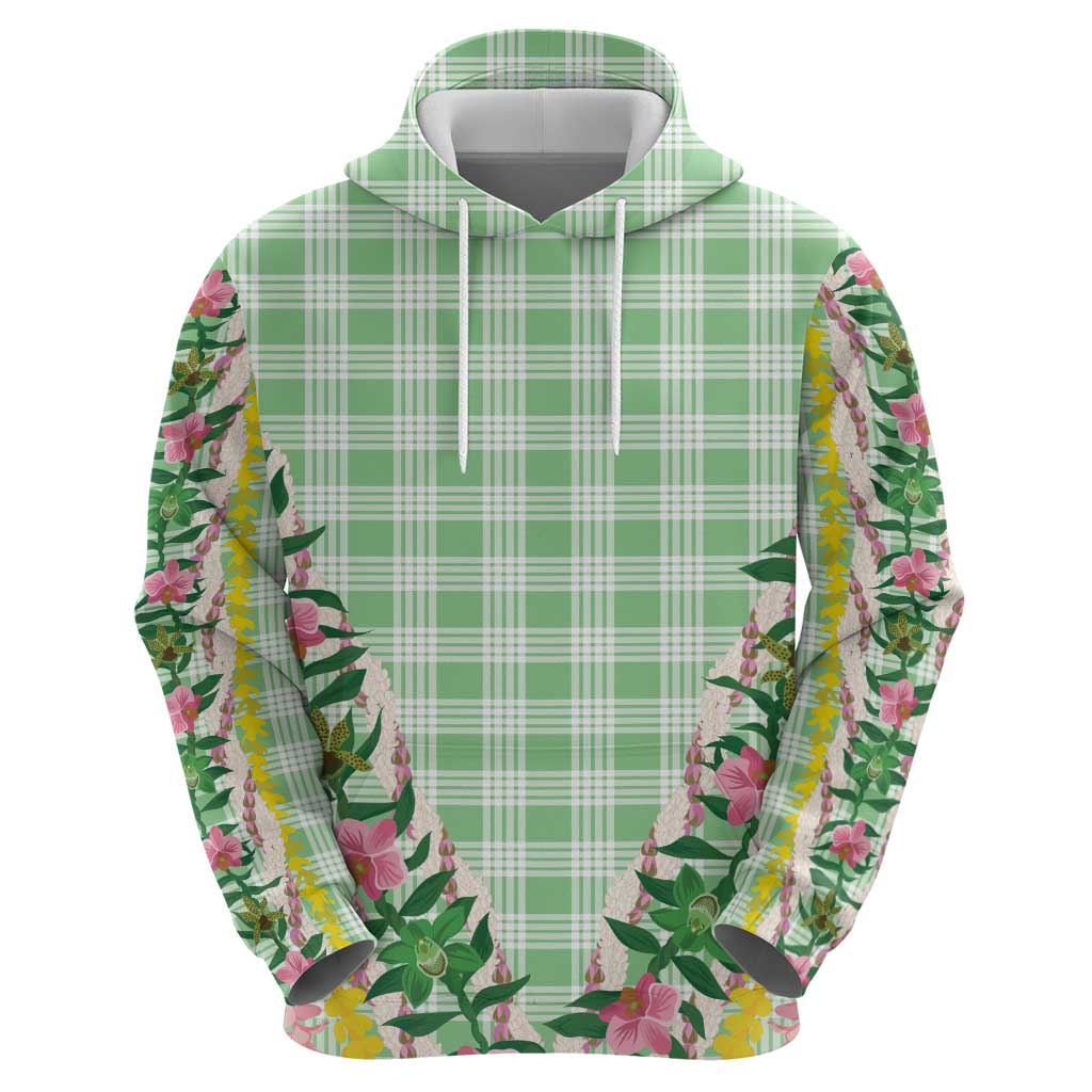 Hawaii Pikake Lokelani Plumeria Lei Zip Hoodie Green Palaka Motifs