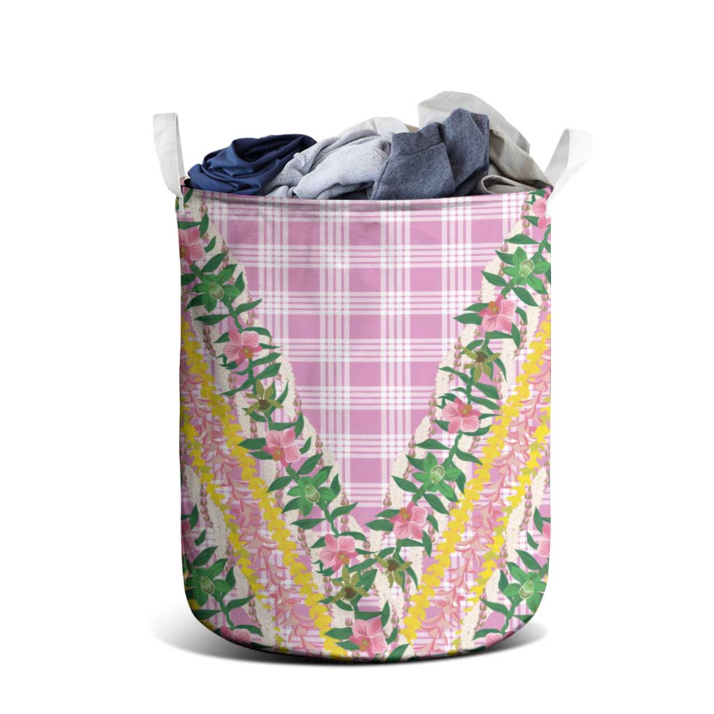 Hawaii Pikake Lokelani Plumeria Lei Laundry Basket Pink Palaka Motifs