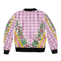Hawaii Pikake Lokelani Plumeria Lei Bomber Jacket Pink Palaka Motifs