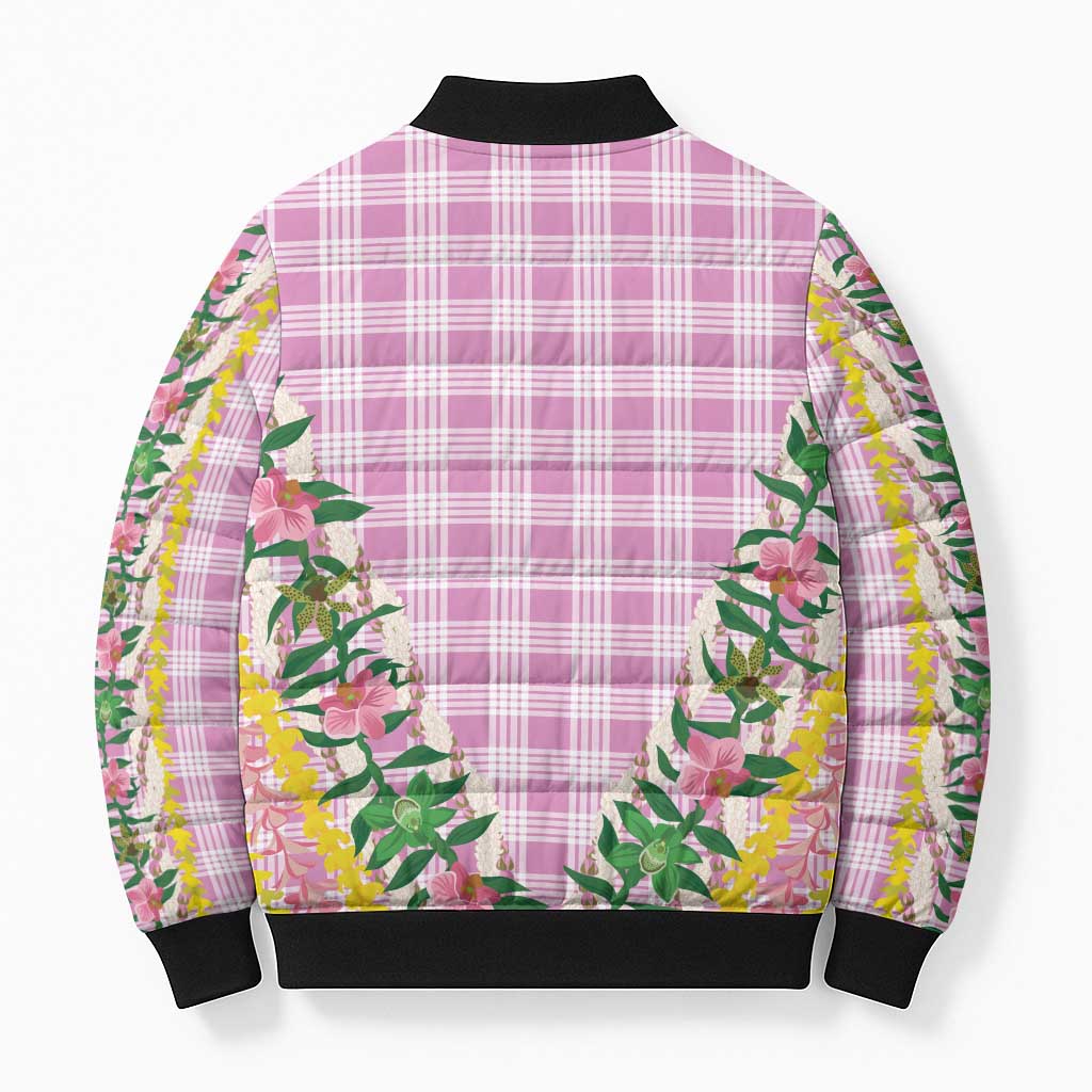 Hawaii Pikake Lokelani Plumeria Lei Bomber Puffer Jacket Pink Palaka Motifs