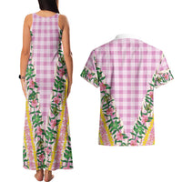 Hawaii Pikake Lokelani Plumeria Lei Couples Matching Tank Maxi Dress and Hawaiian Shirt Pink Palaka Motifs LT05 - Polynesian Pride