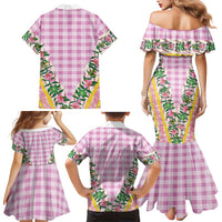 Hawaii Pikake Lokelani Plumeria Lei Family Matching Mermaid Dress and Hawaiian Shirt Pink Palaka Motifs LT05 - Polynesian Pride