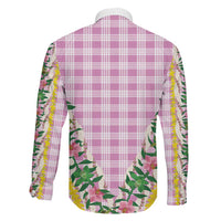 Hawaii Pikake Lokelani Plumeria Lei Family Matching Off Shoulder Maxi Dress and Hawaiian Shirt Pink Palaka Motifs LT05 - Polynesian Pride