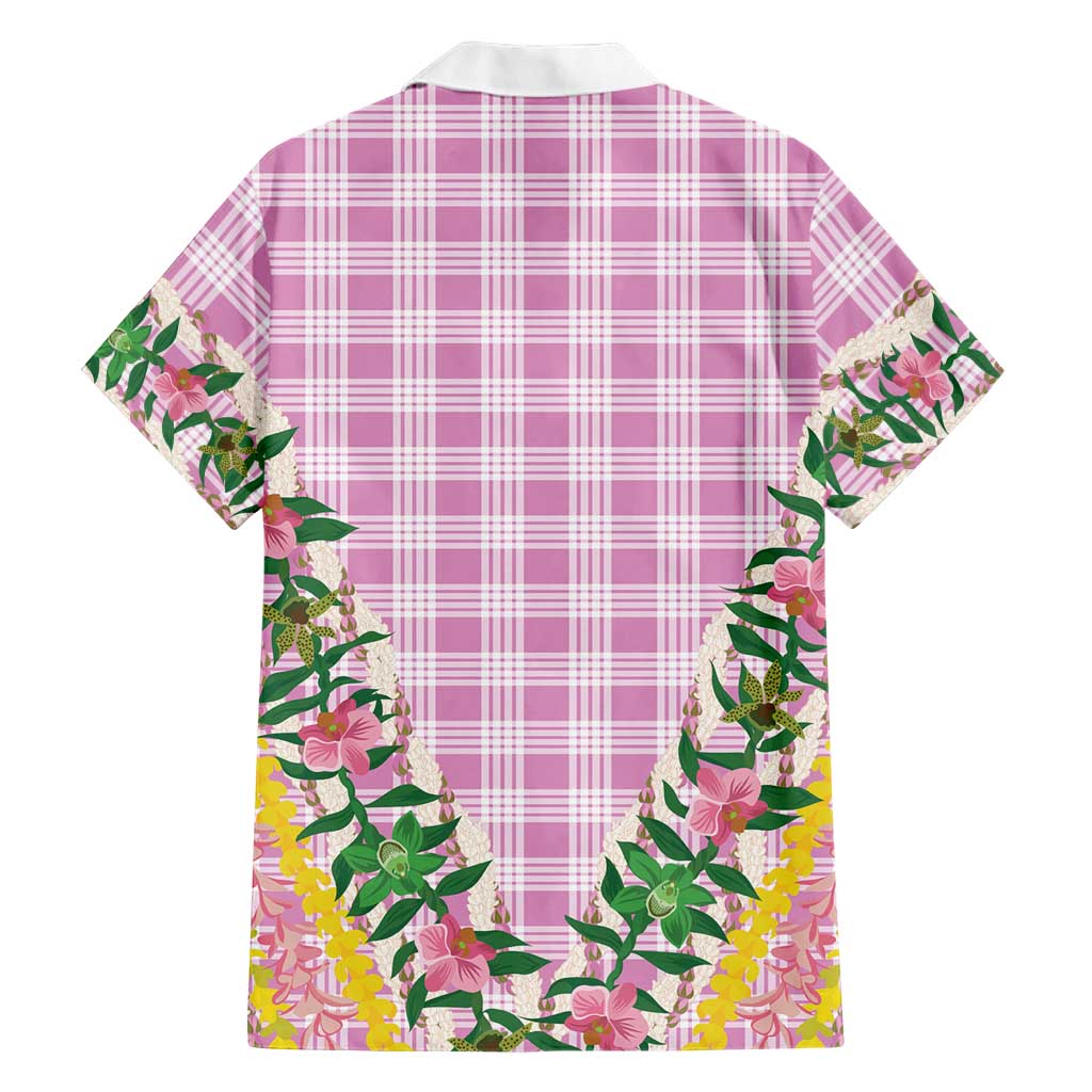 Hawaii Pikake Lokelani Plumeria Lei Family Matching Off Shoulder Short Dress and Hawaiian Shirt Pink Palaka Motifs LT05 - Polynesian Pride